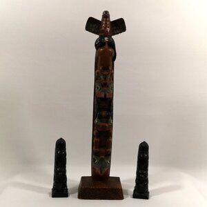 BOMA Canada Collection 3 Vintage Indigenous Totem Art, 13.75" & 4.25" Hand-paint